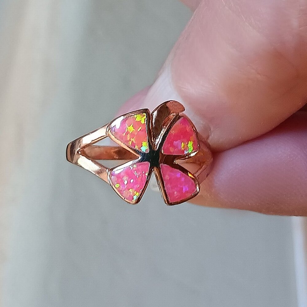 New - Pink Opal Flower Rose Gold Filled Ring - Size 7 or 8